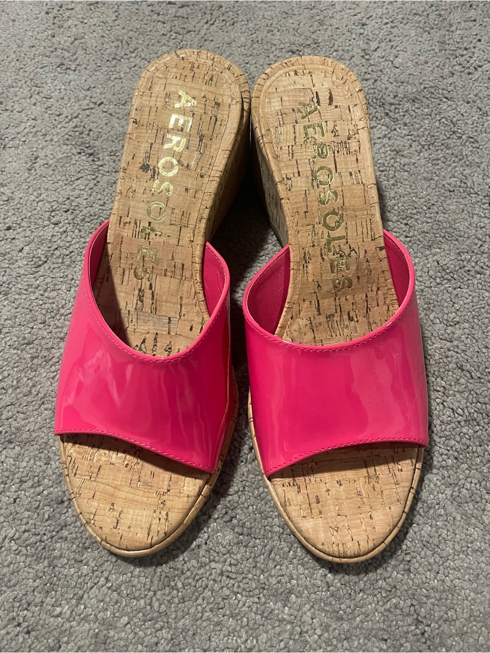 Aerosoles Pink Patent Cork Wedge Heels Size 8 - Picture 2 of 8